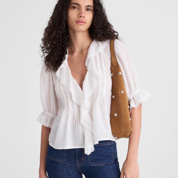 Madewell Tops - Madewell Pintucked Ruffled Puff-Sleeve Top XS White